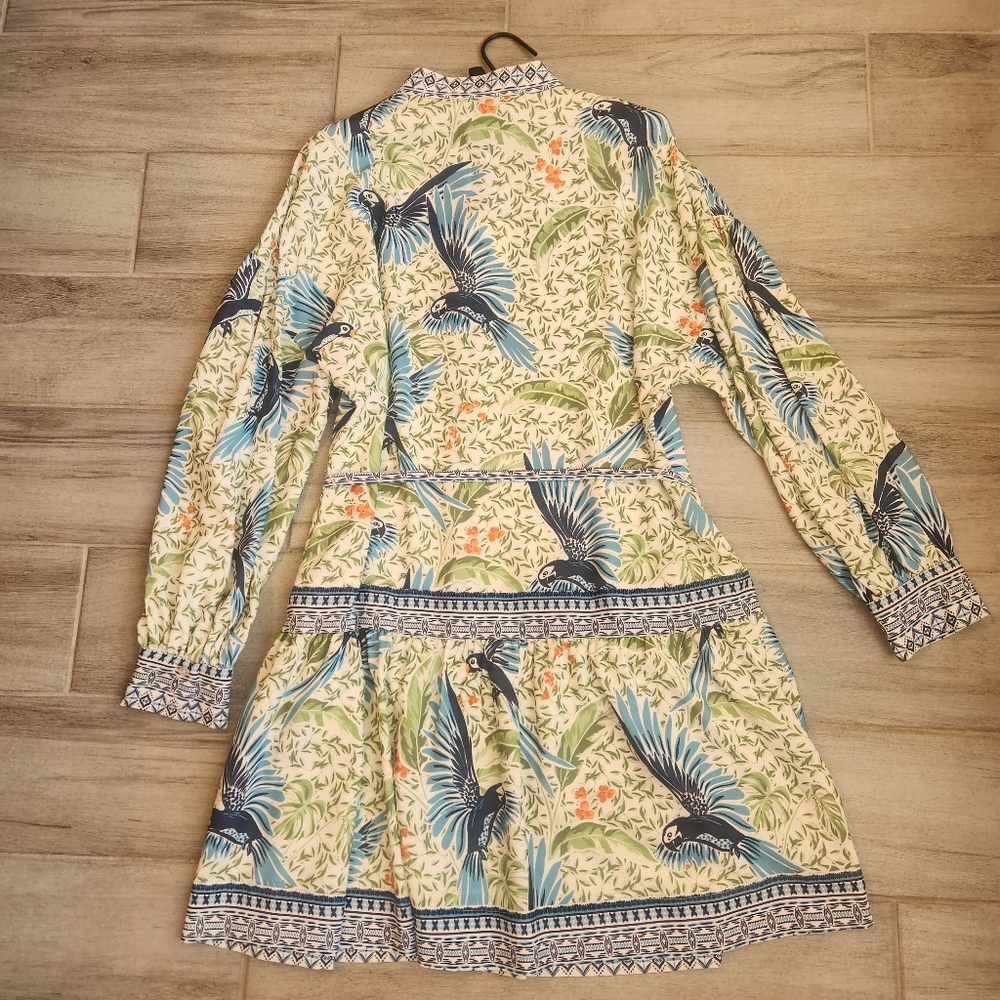 Alex Marie Mini Dress 18 Green Tropical Perrot Print Wren White Lotus New $170 - Picture 11 of 12